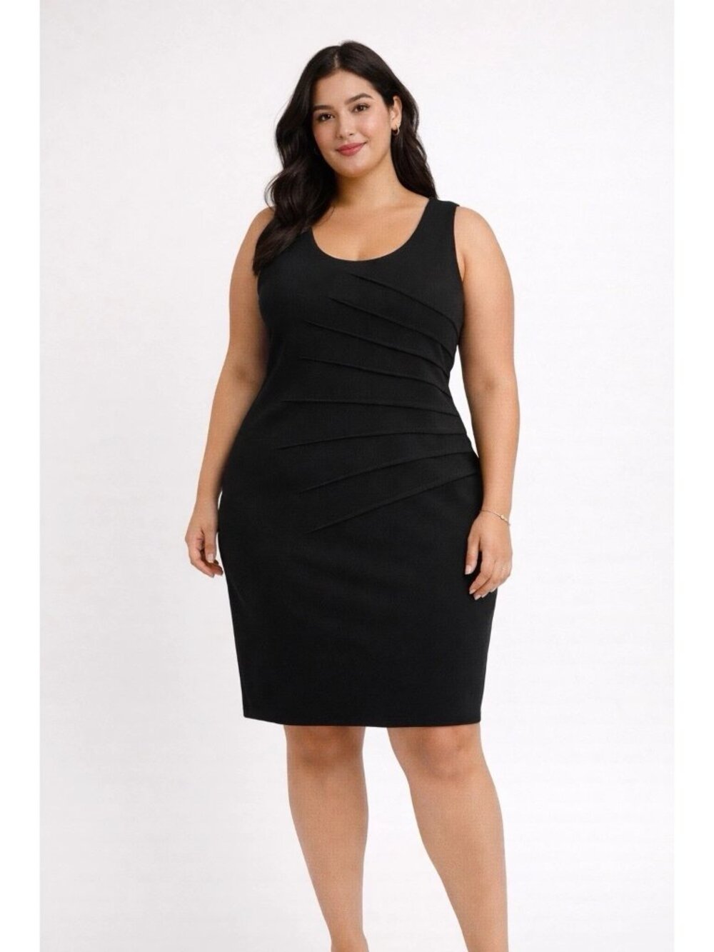 Calvin Klein Black Sleeveless Sheath Dress Size 14 Knee Length V-Neck Career